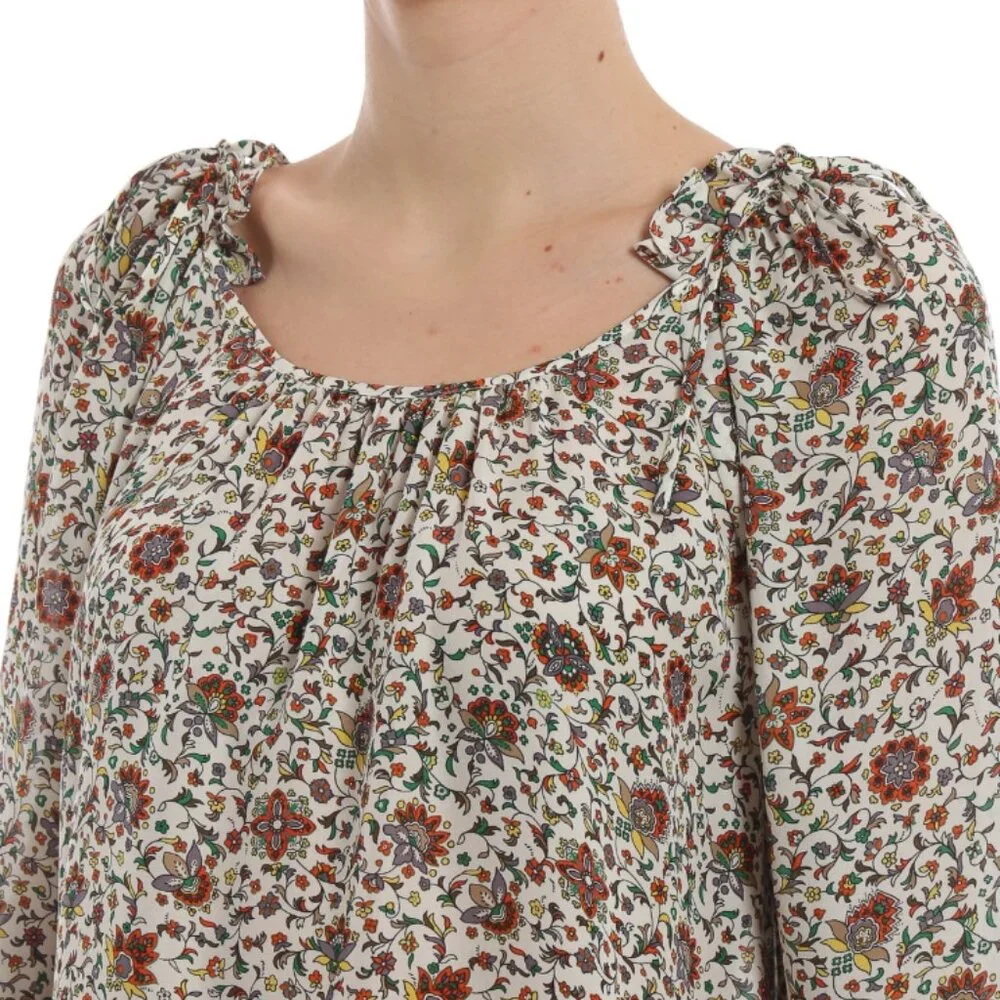NWOT Tory Burch Ivory Soleil Floral Ruffle Silk Bohemian Top/Blouse XS $348
